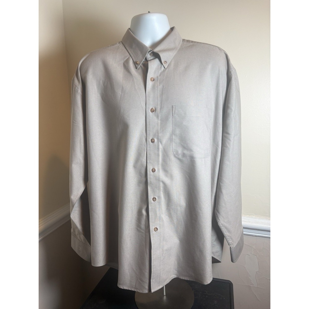 Bill Blass Premium Mens XL Tan Button Down Wrinkle Free Long Sleeve